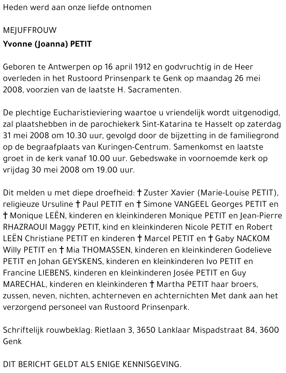 Yvonne (Joanna) Petit