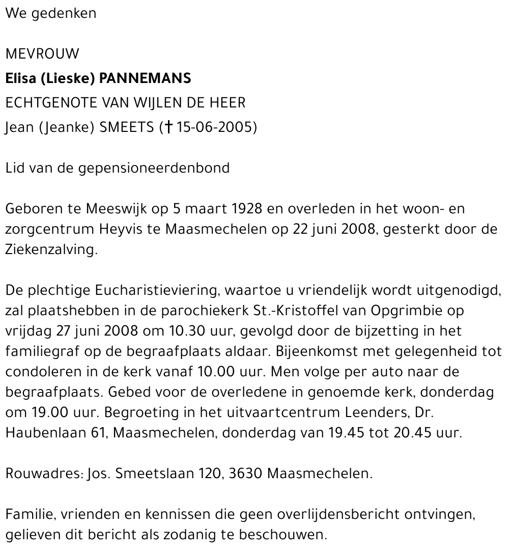 Elisa (Lieske) PANNEMANS