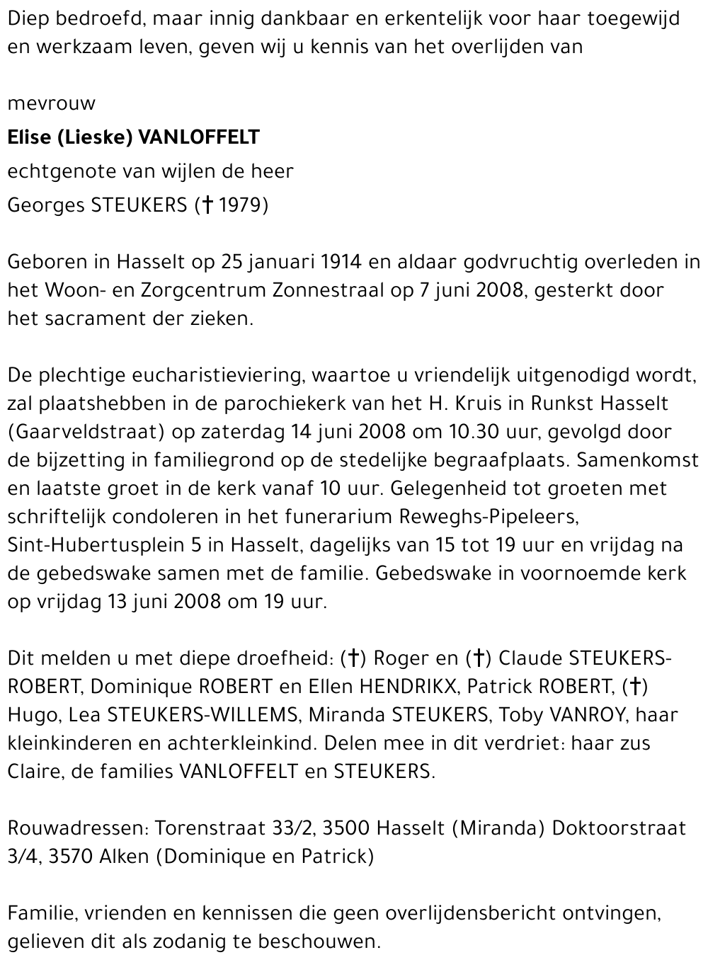 Elise (Lieske) Vanloffelt