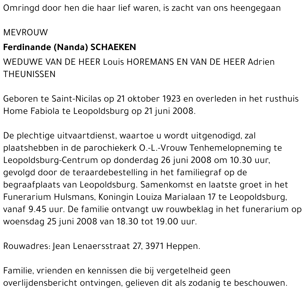 Ferdinande (Nanda) Schaeken