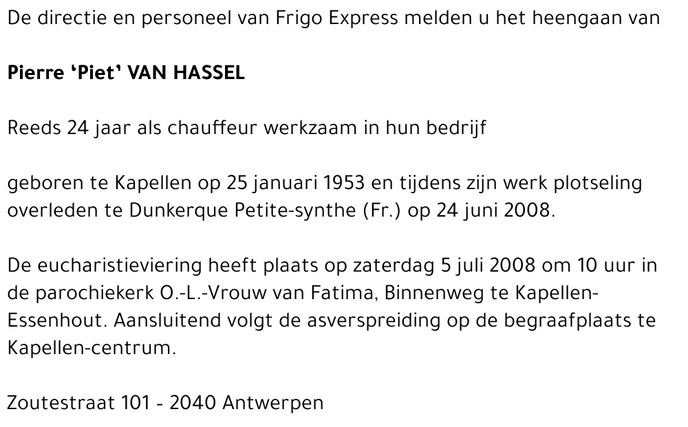 Pierre 'Piet' Van Hassel