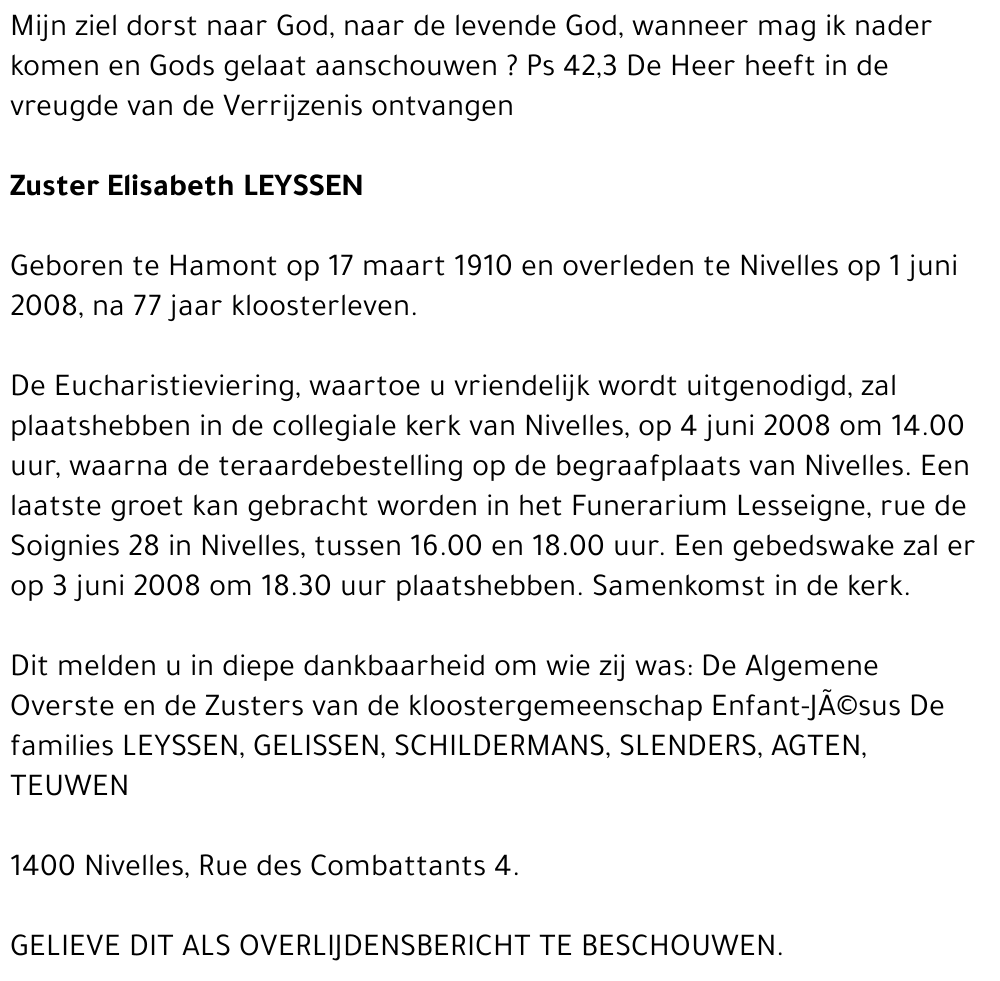 Zuster Elisabeth Leyssen