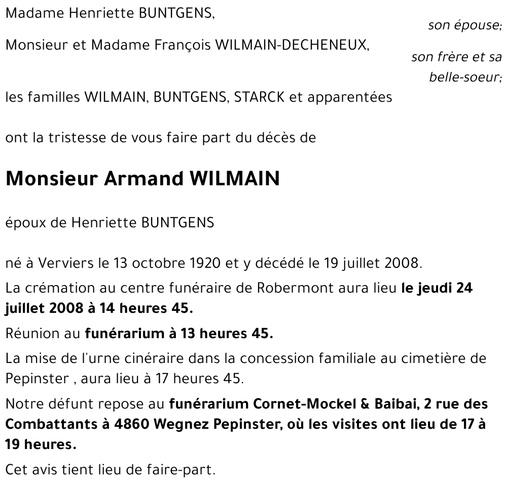 Armand WILMAIN