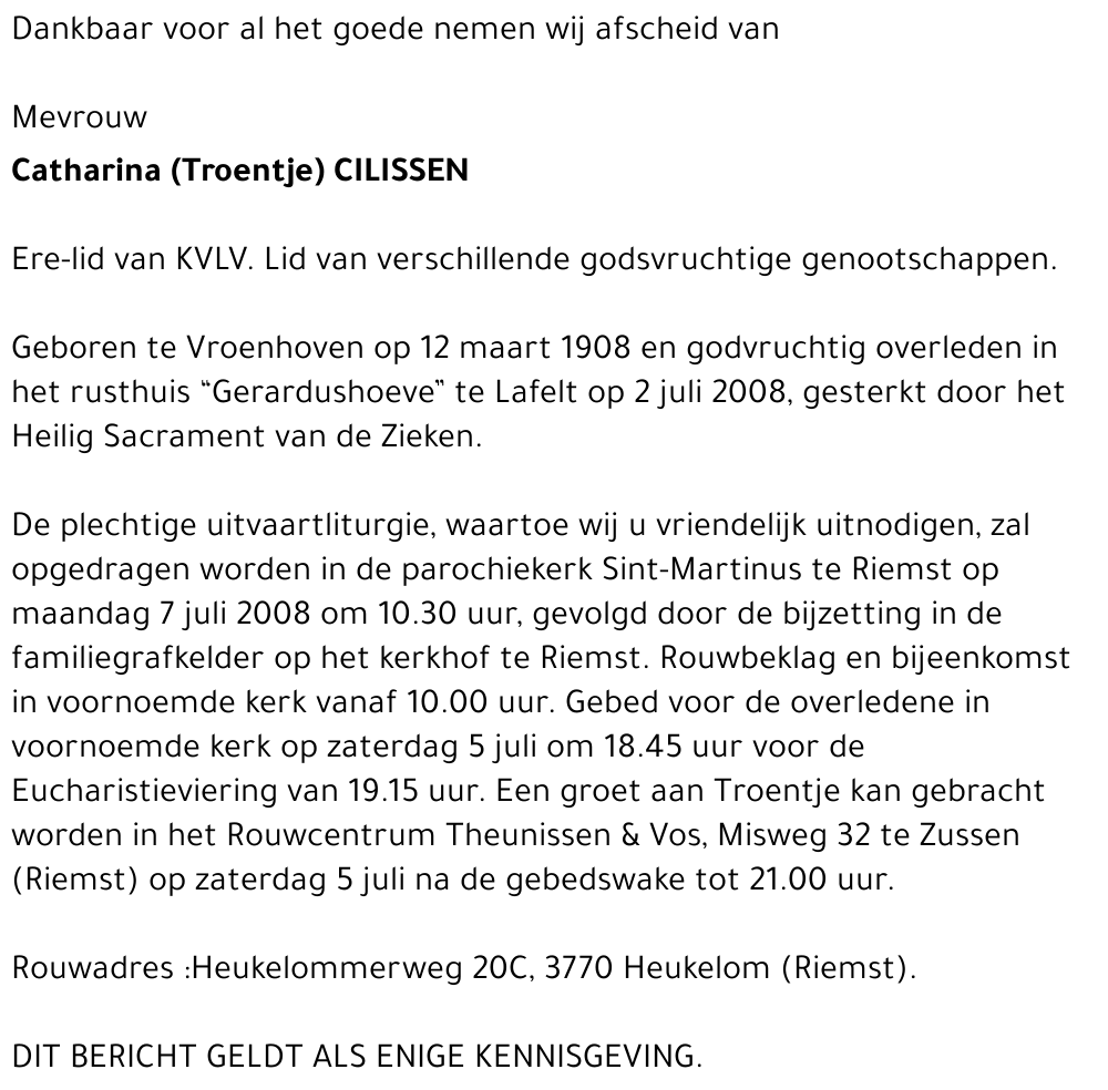 Catharina (Troentje) Cilissen