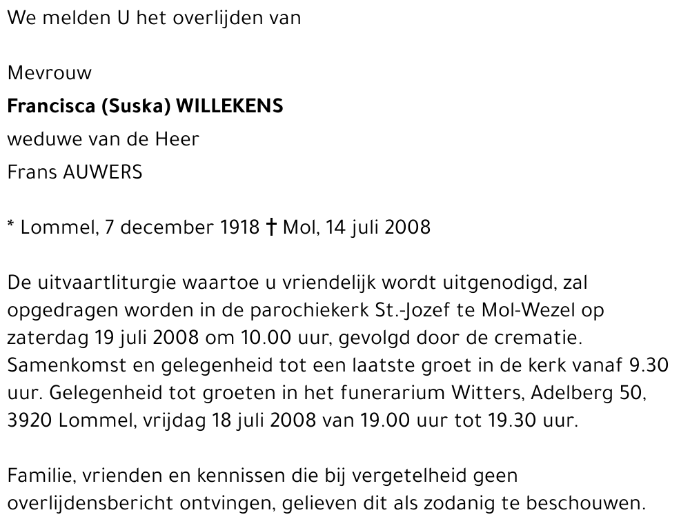 Francisca (Suska) Willekens