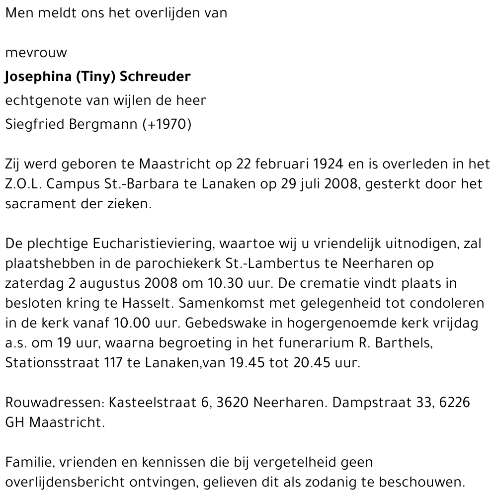 Josephina (Tiny) Schreuder