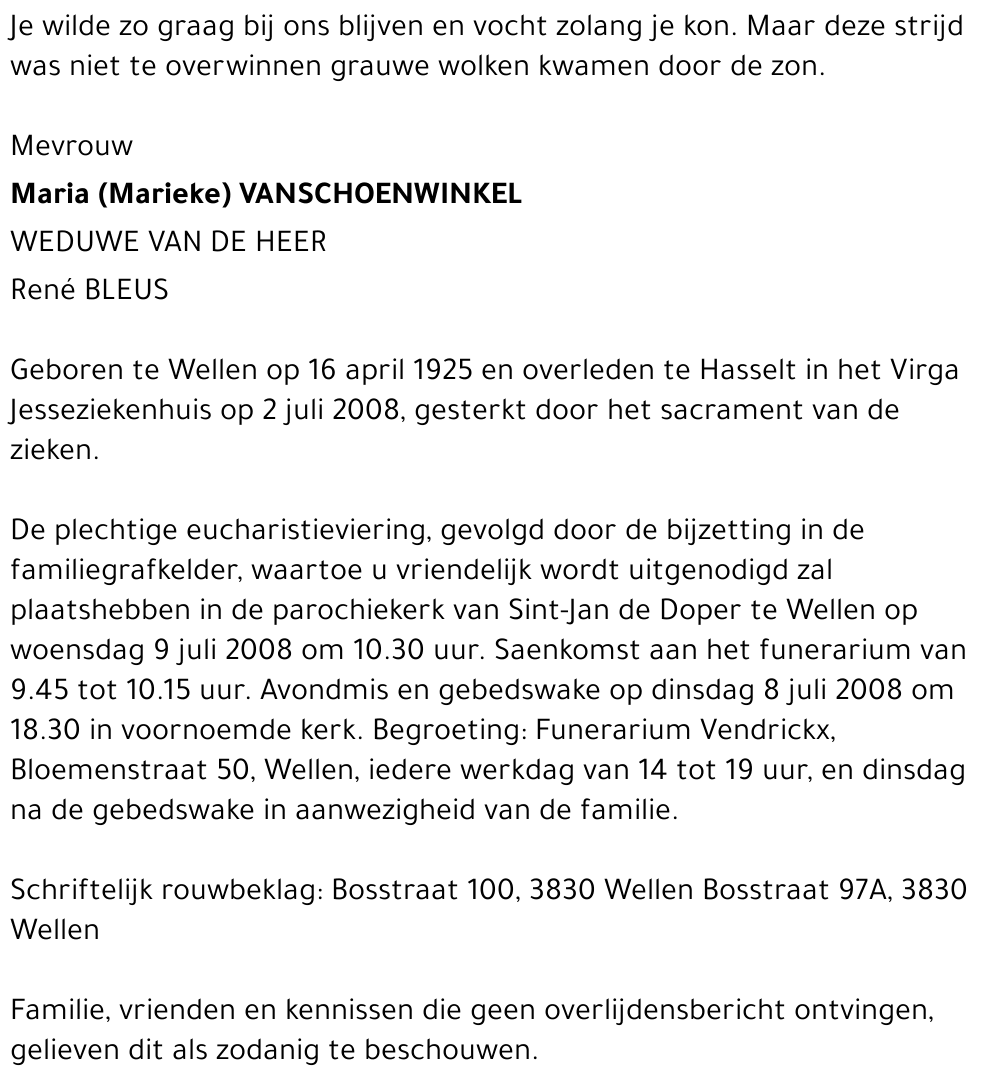 Maria VANSCHOENWINKEL