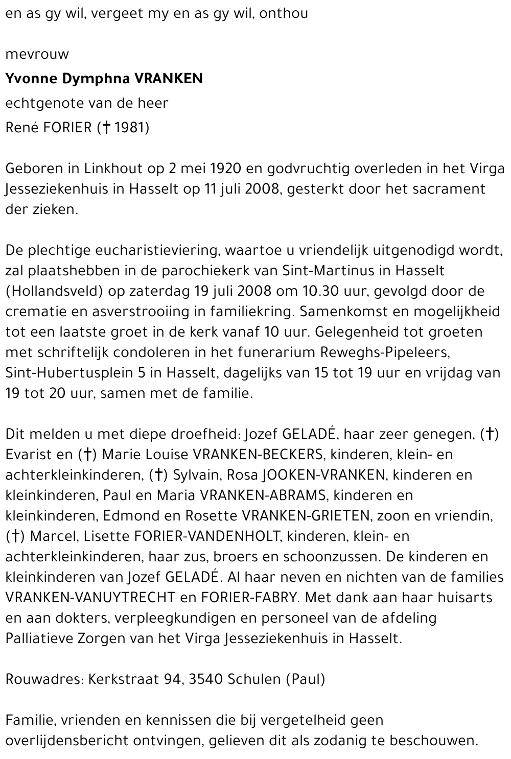 Yvonne Dymphna Vranken