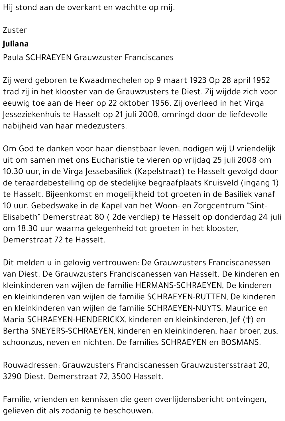 Zuster Juliana Schraeyen Paula