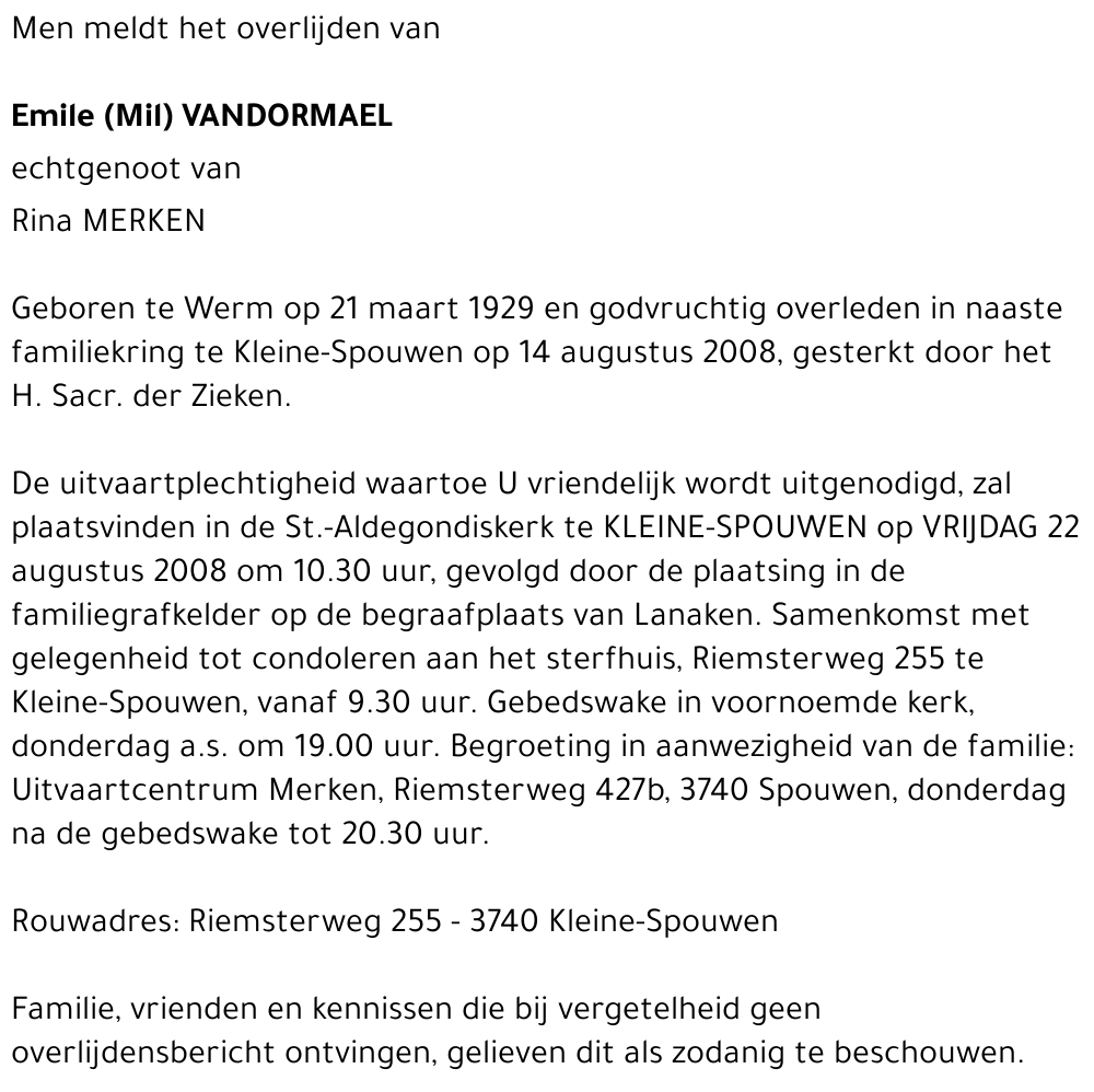 Emile (Mil) Vandormael