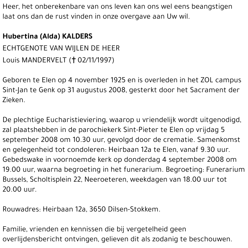 Hubertina (Alda) Kalders