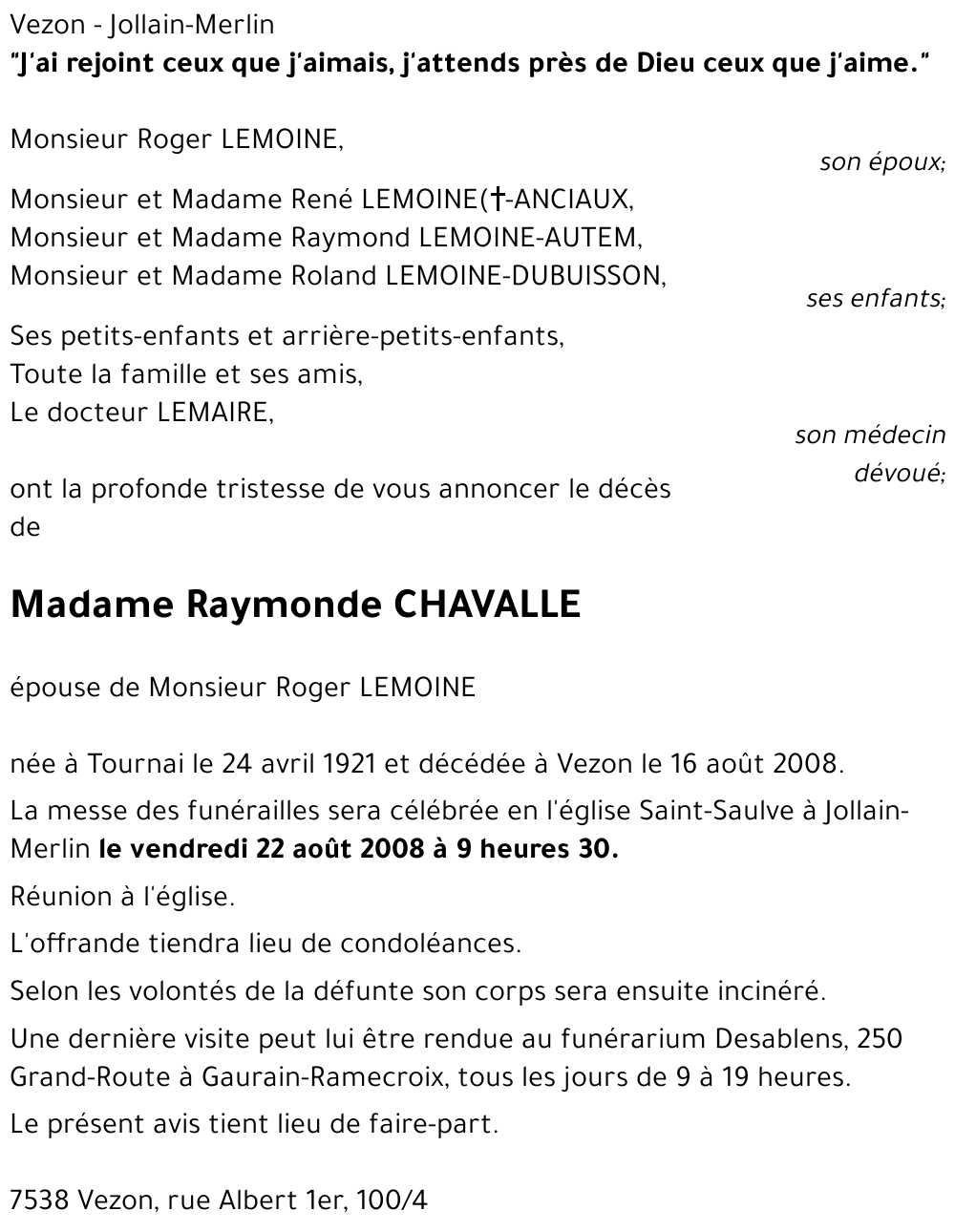 Raymonde CHAVALLE