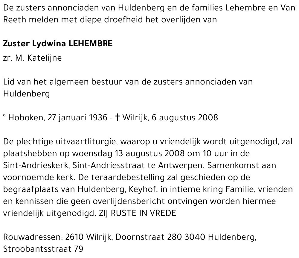 Zuster Lydwina Lehembre