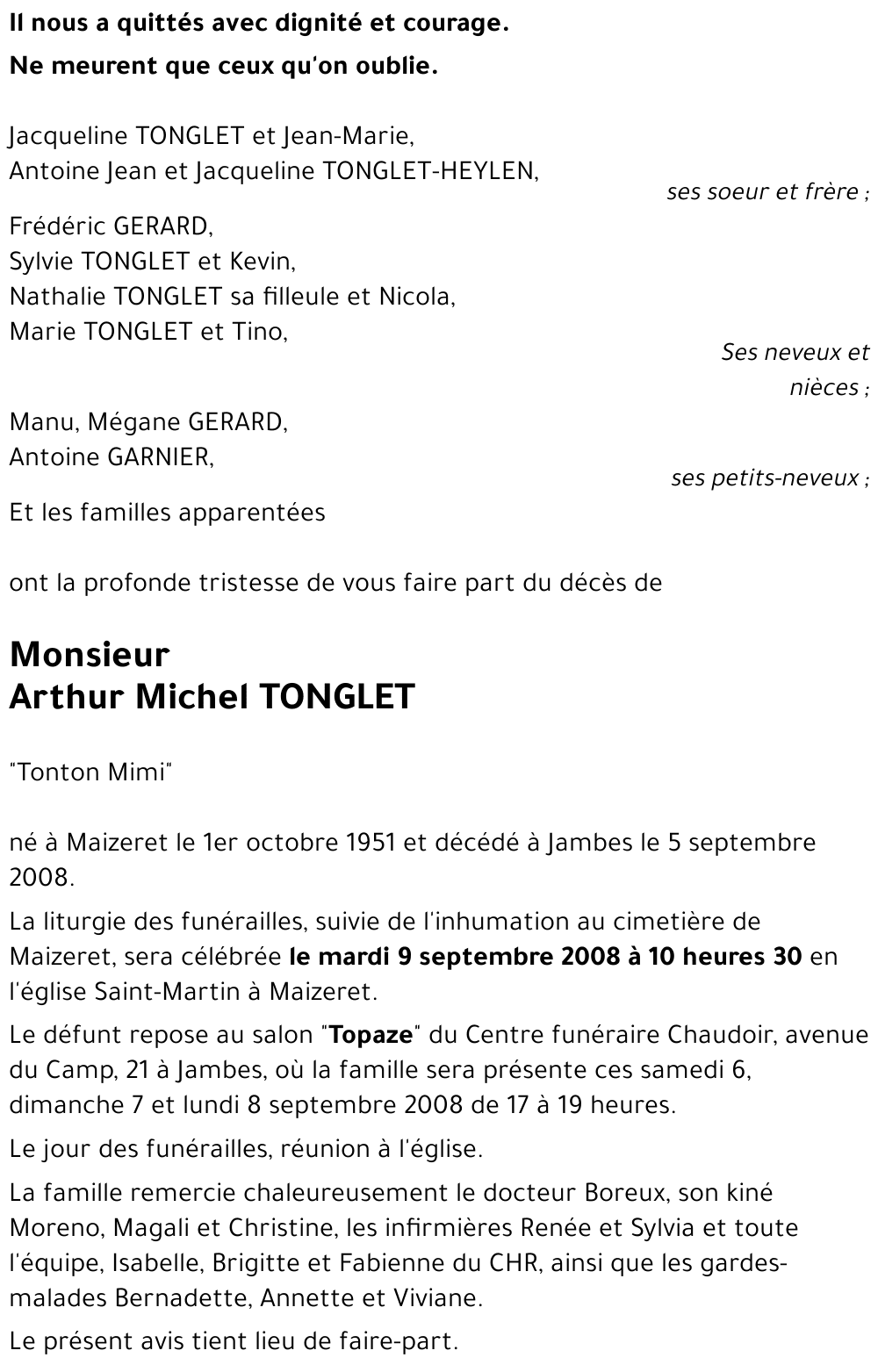 Arthur Michel TONGLET
