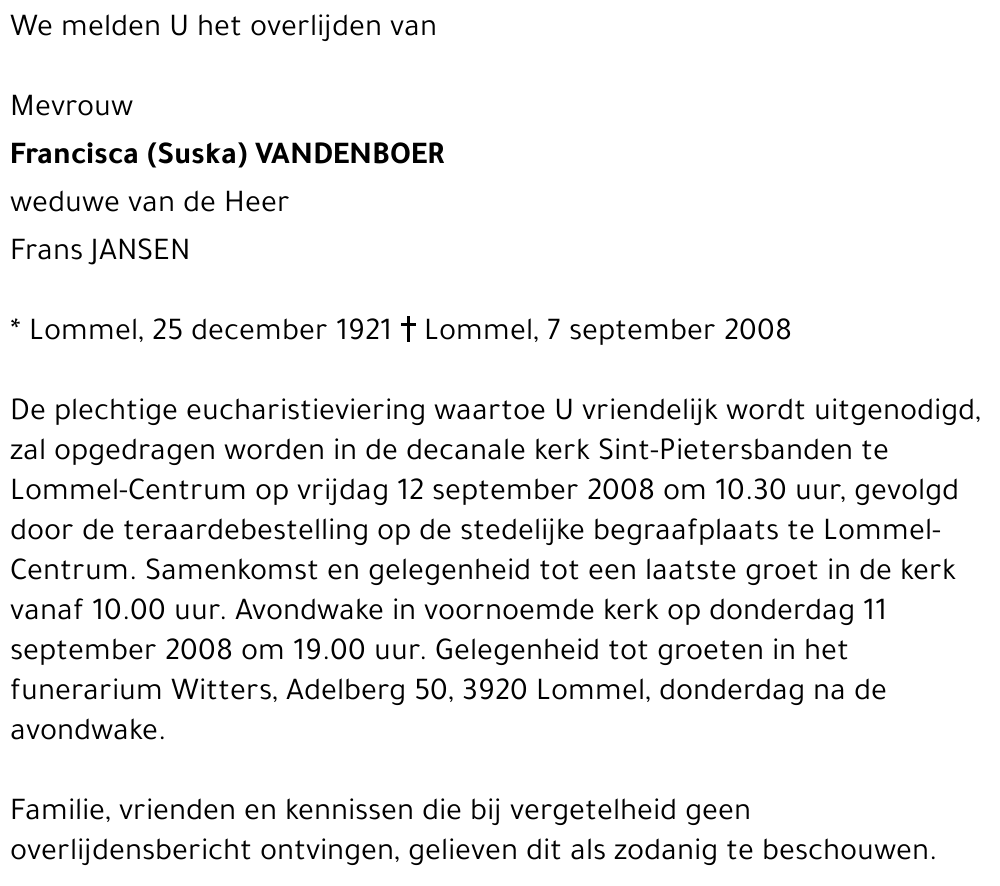 Francisca (Suska) Vandenboer