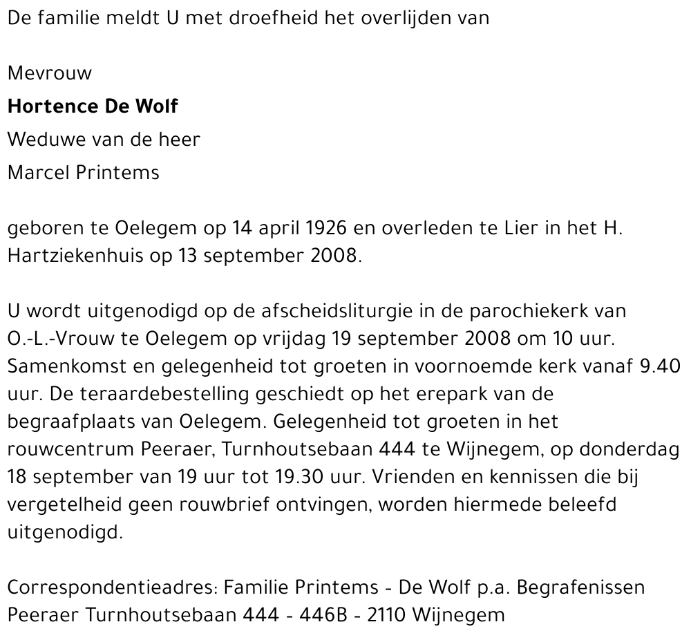 Hortence De Wolf