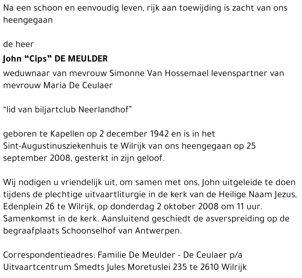 JOHN DE MEULDER