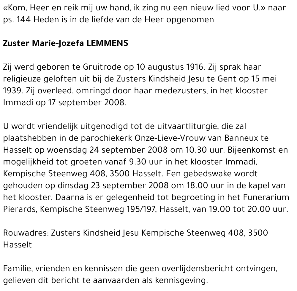 Zuster Marie-Jozefa Lemmens