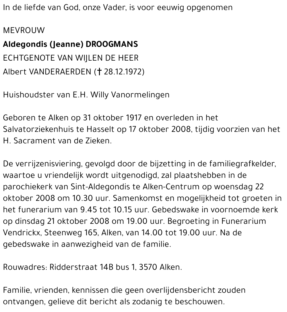 Aldegondis (Jeanne) Droogmans