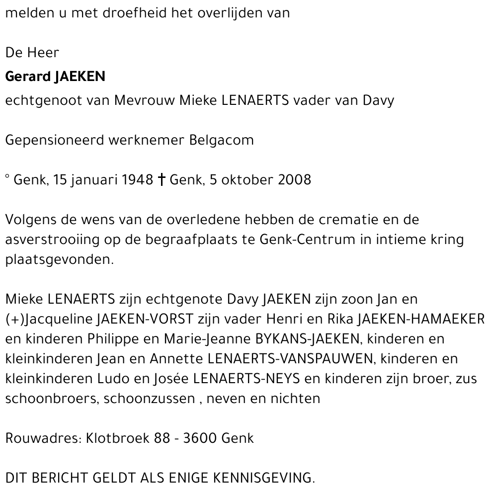 Gerard JAEKEN