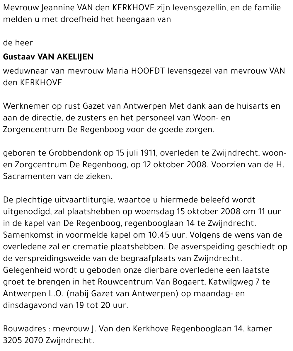 Gustaav VAN AKELIJNEN