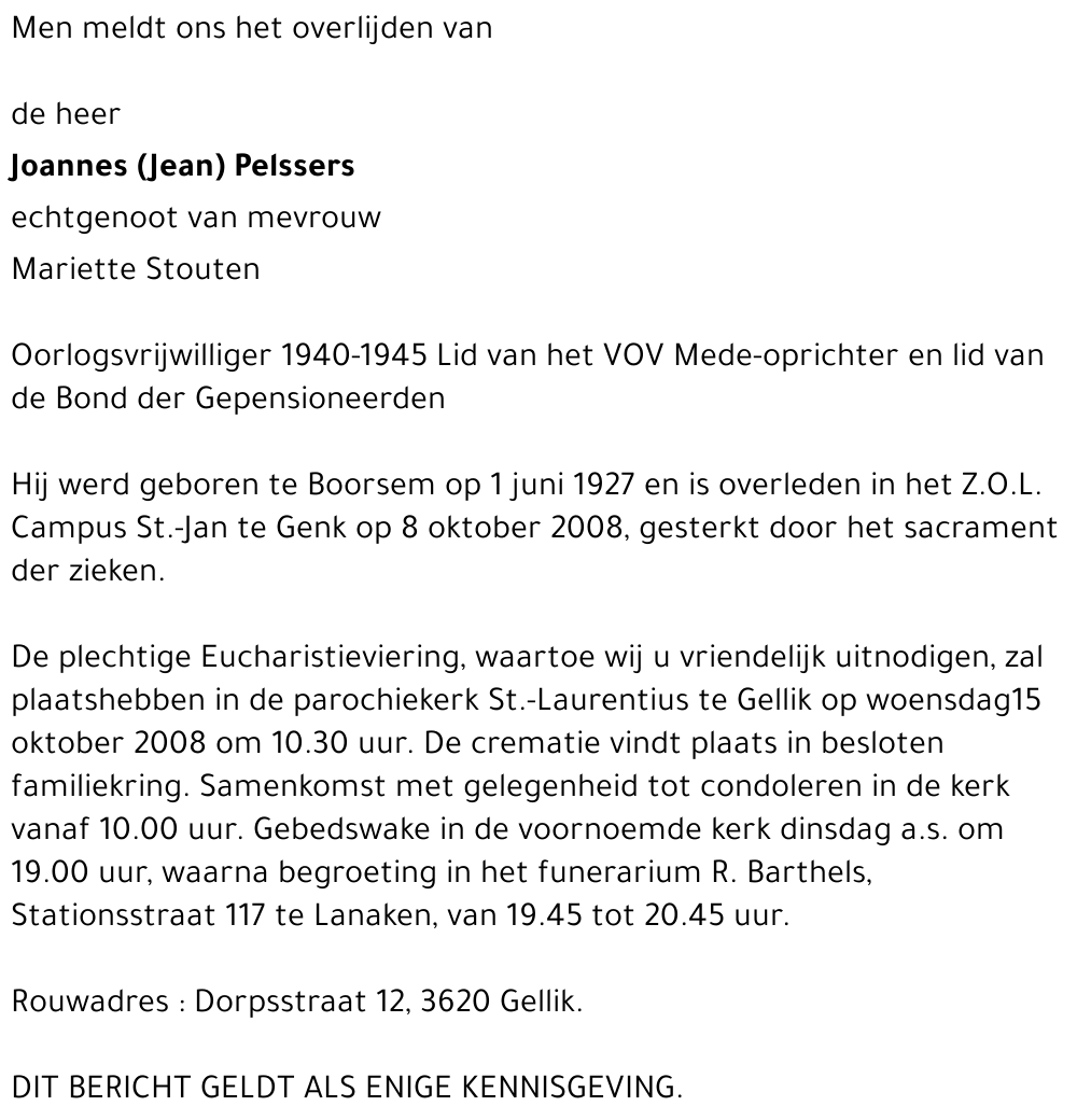 Joannes (Jean) Pelssers