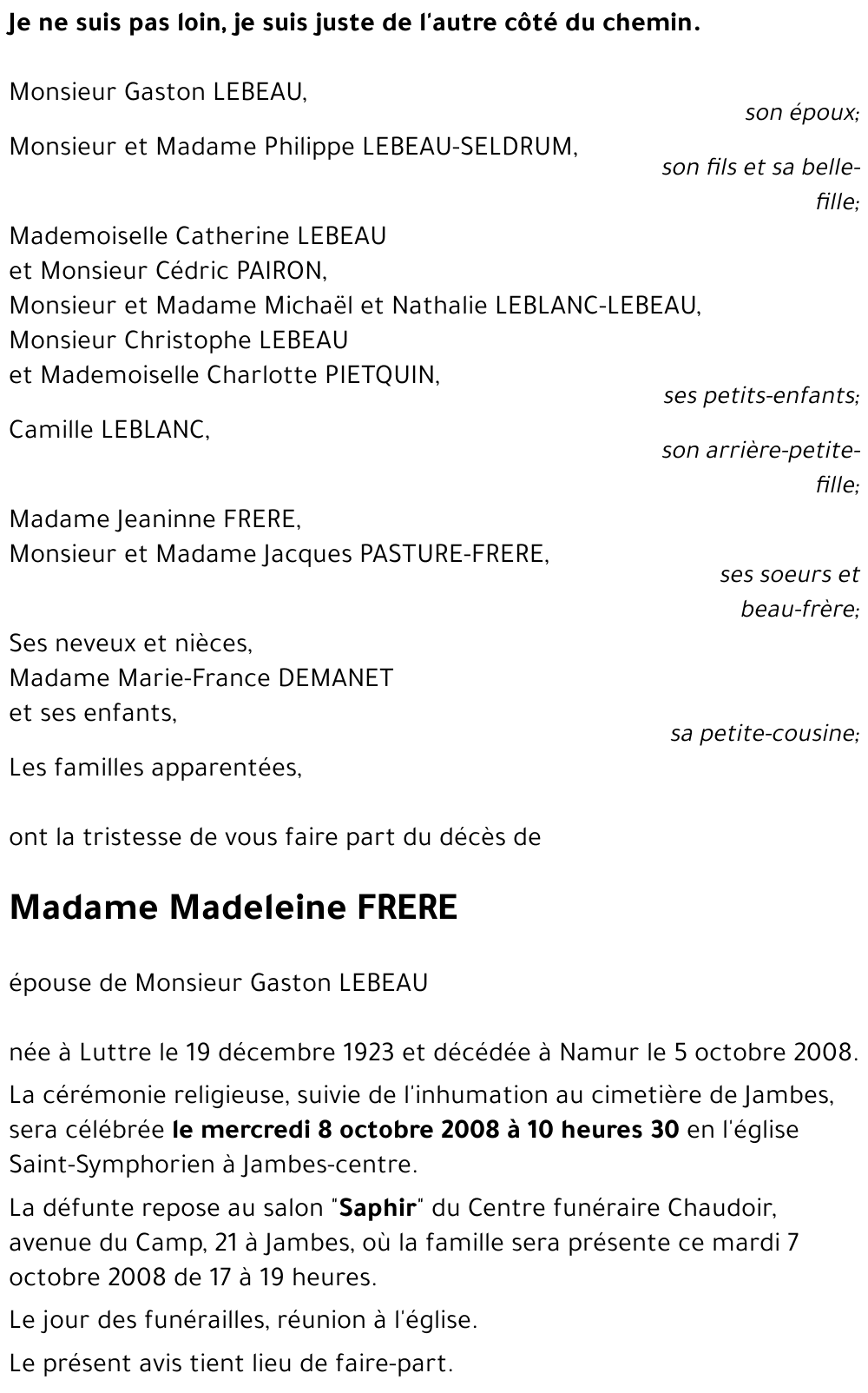 Madeleine FRERE