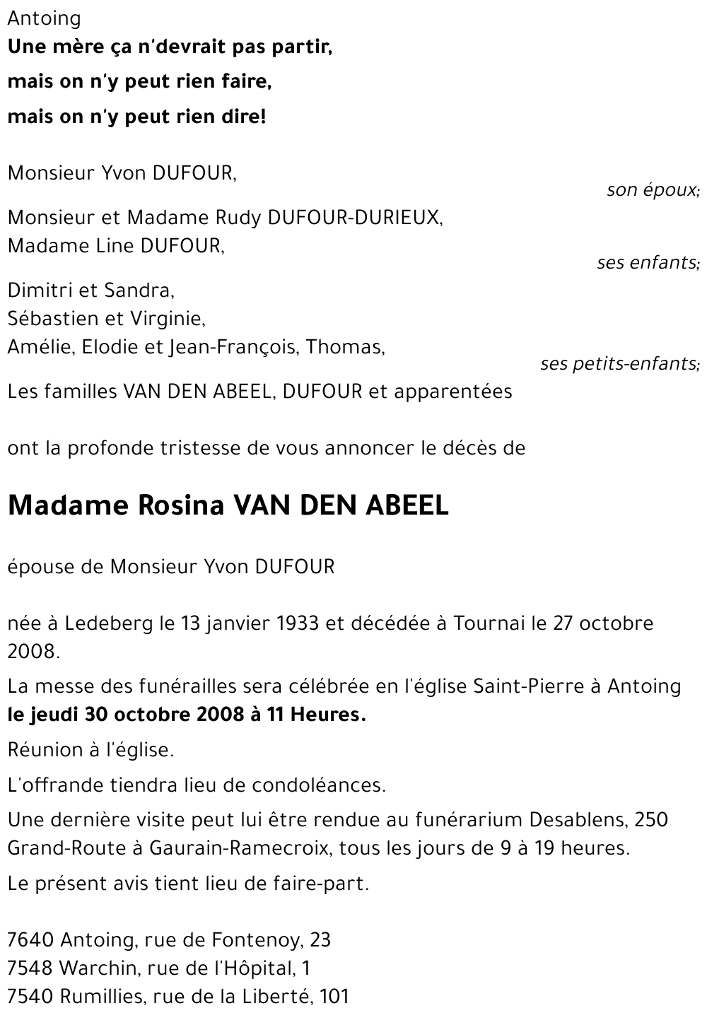 Rosina VAN DEN ABEEL