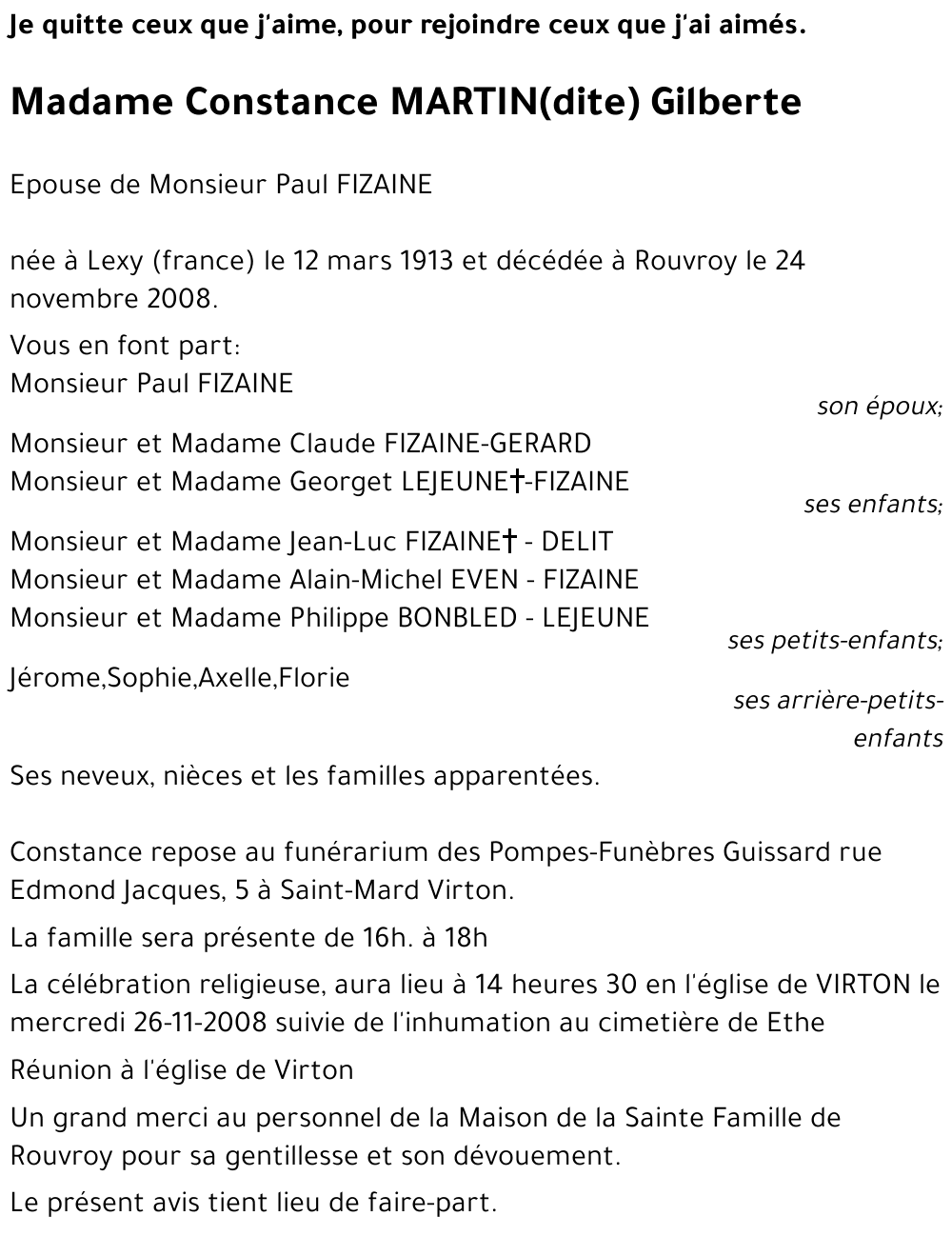 Constance (dite) Gilberte MARTIN