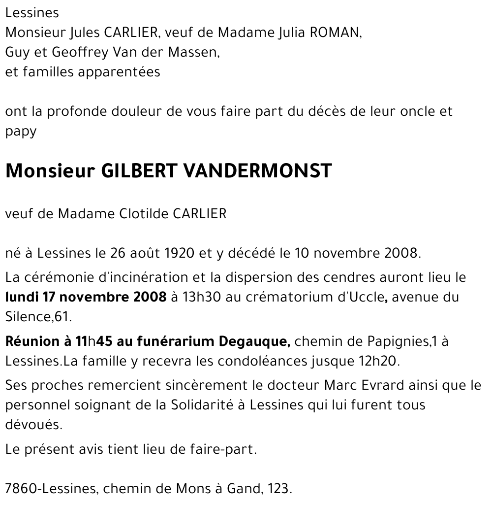 GILBERT VANDERMONST