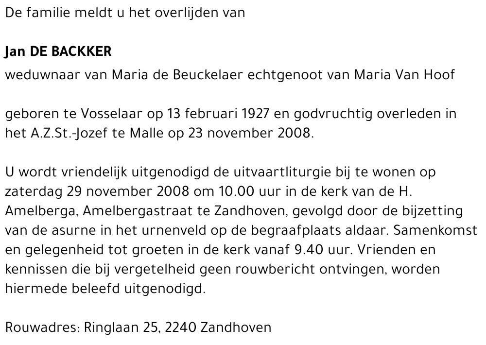 Jan DE BACKKER