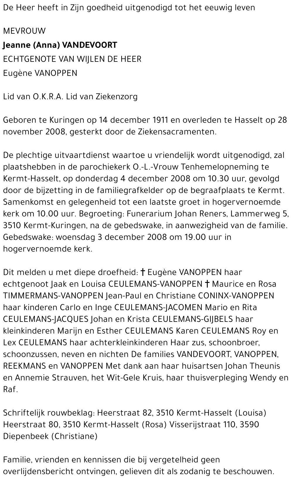 Jeanne (Anna) Vandevoort