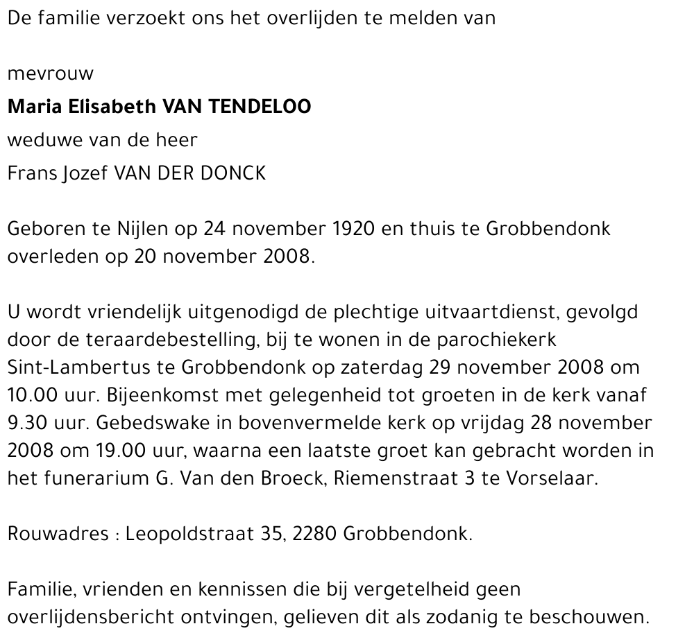 Maria Elisabeth Van Tendeloo