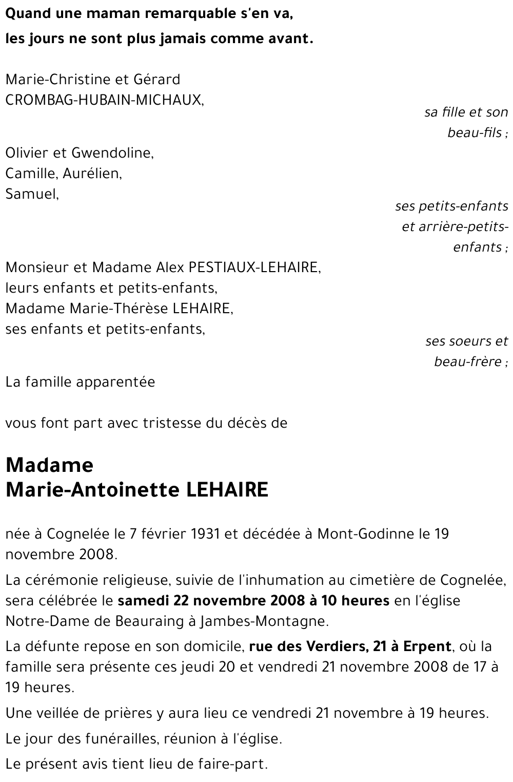 Marie-Antoinette LEHAIRE