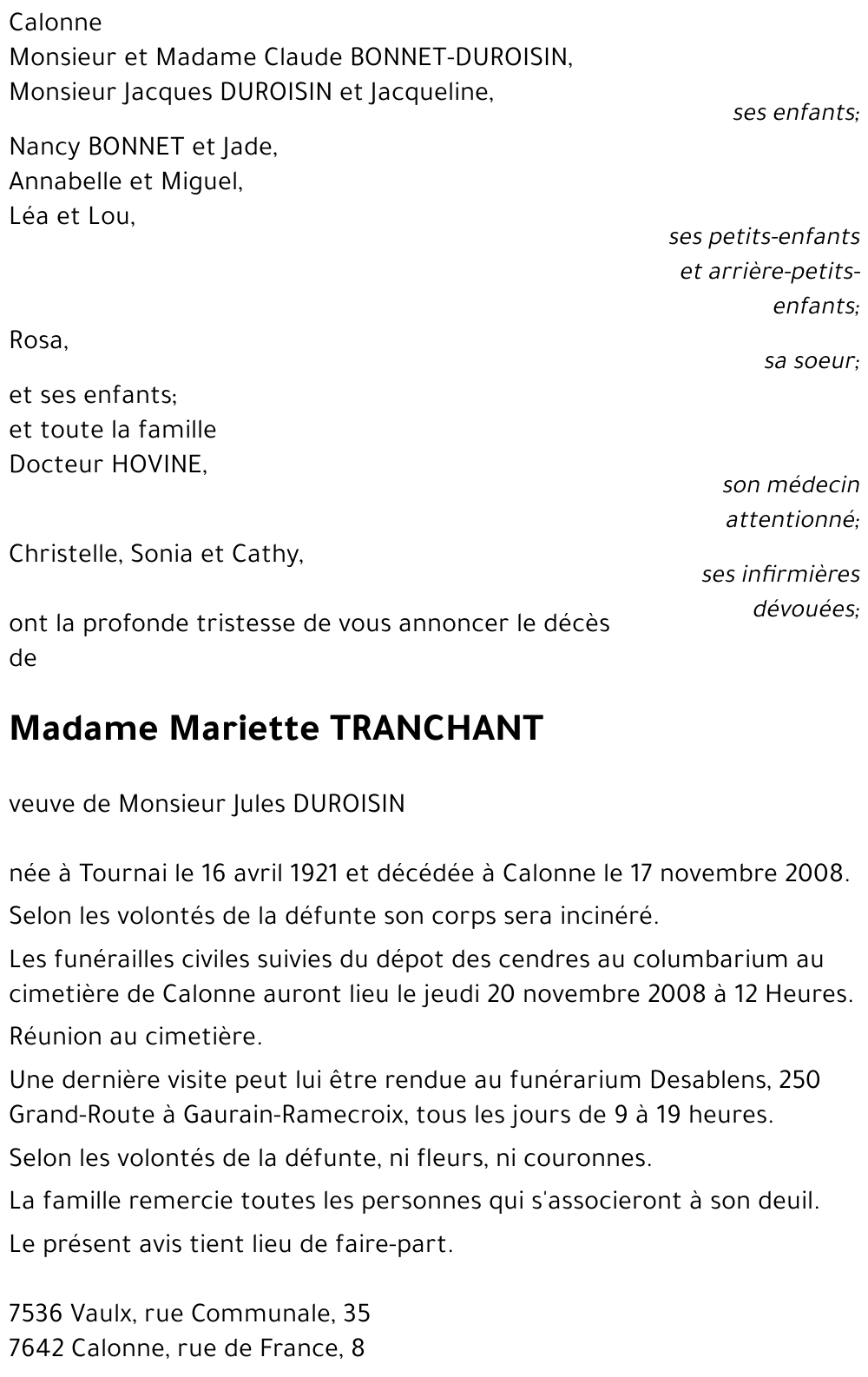 Mariette TRANCHANT