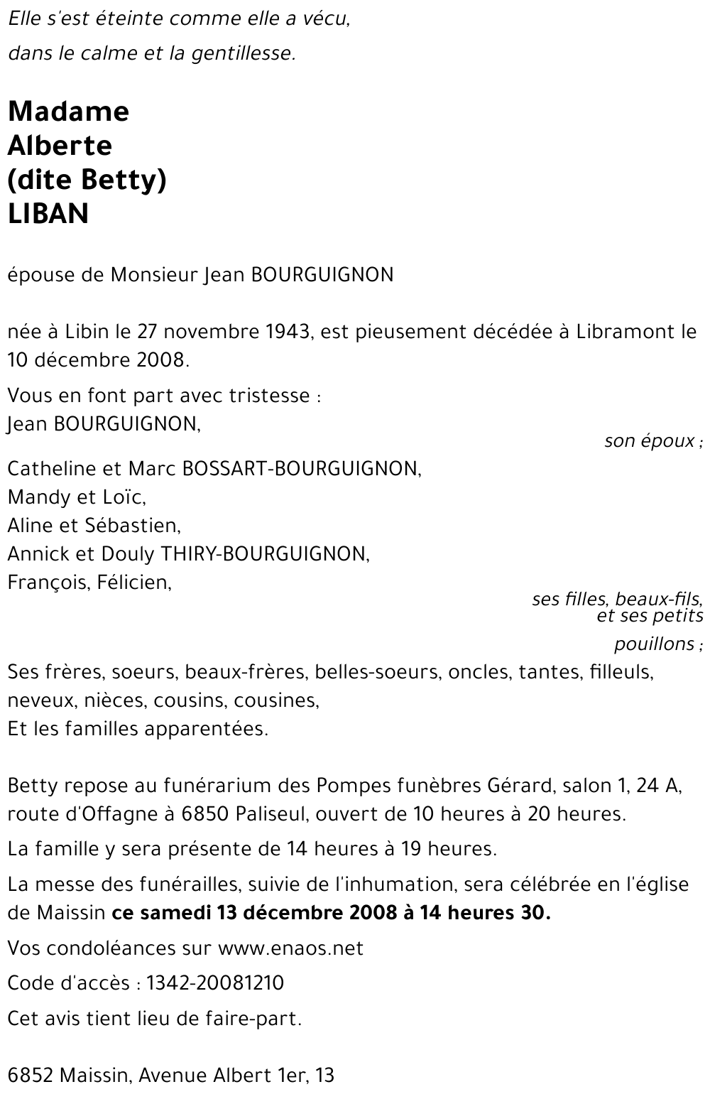 Alberte (dite Betty) LIBAN