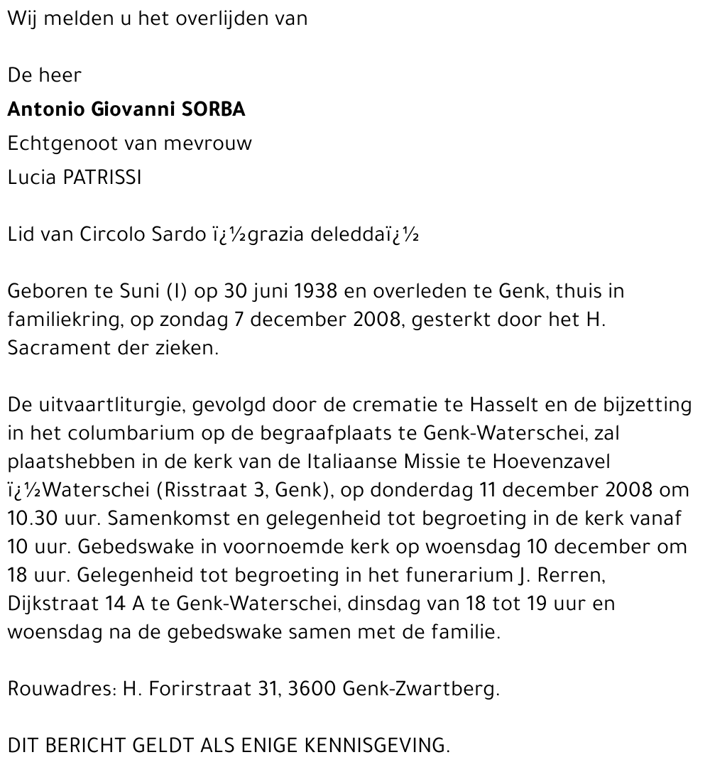 Antonio Giovanni SORBA