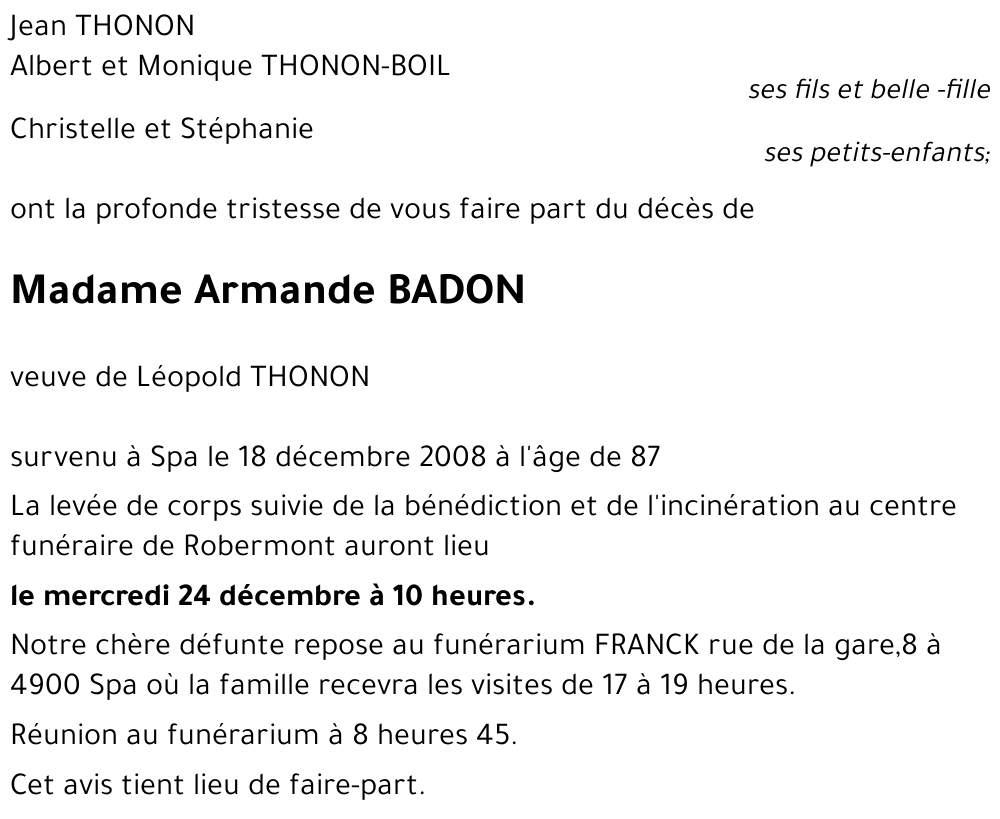 Armande BADON