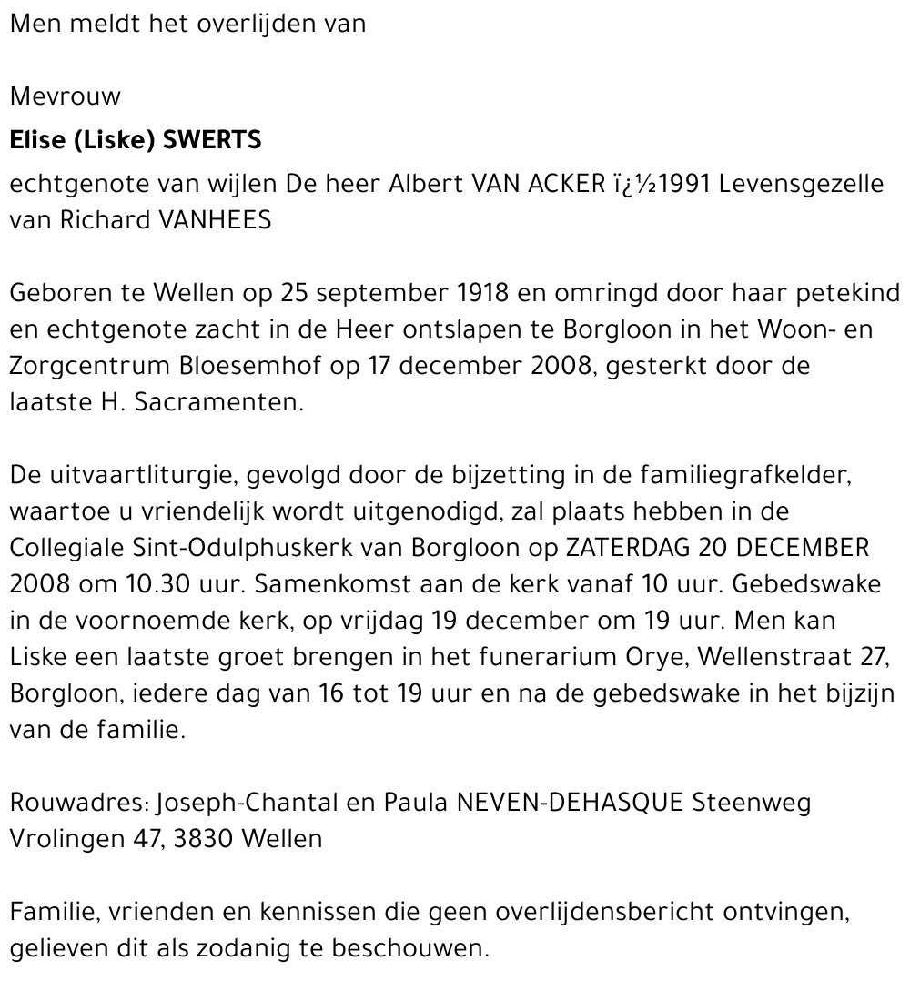 Elise (Liske) Swerts