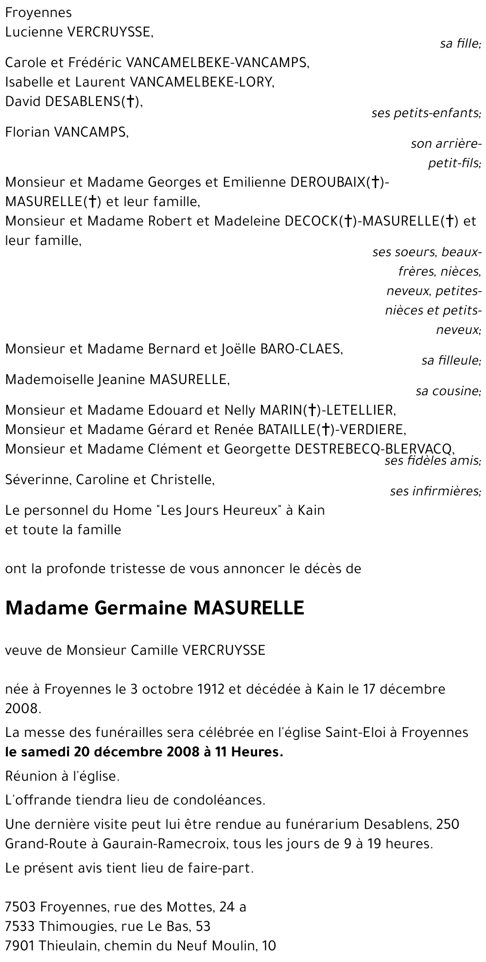 Germaine MASURELLE
