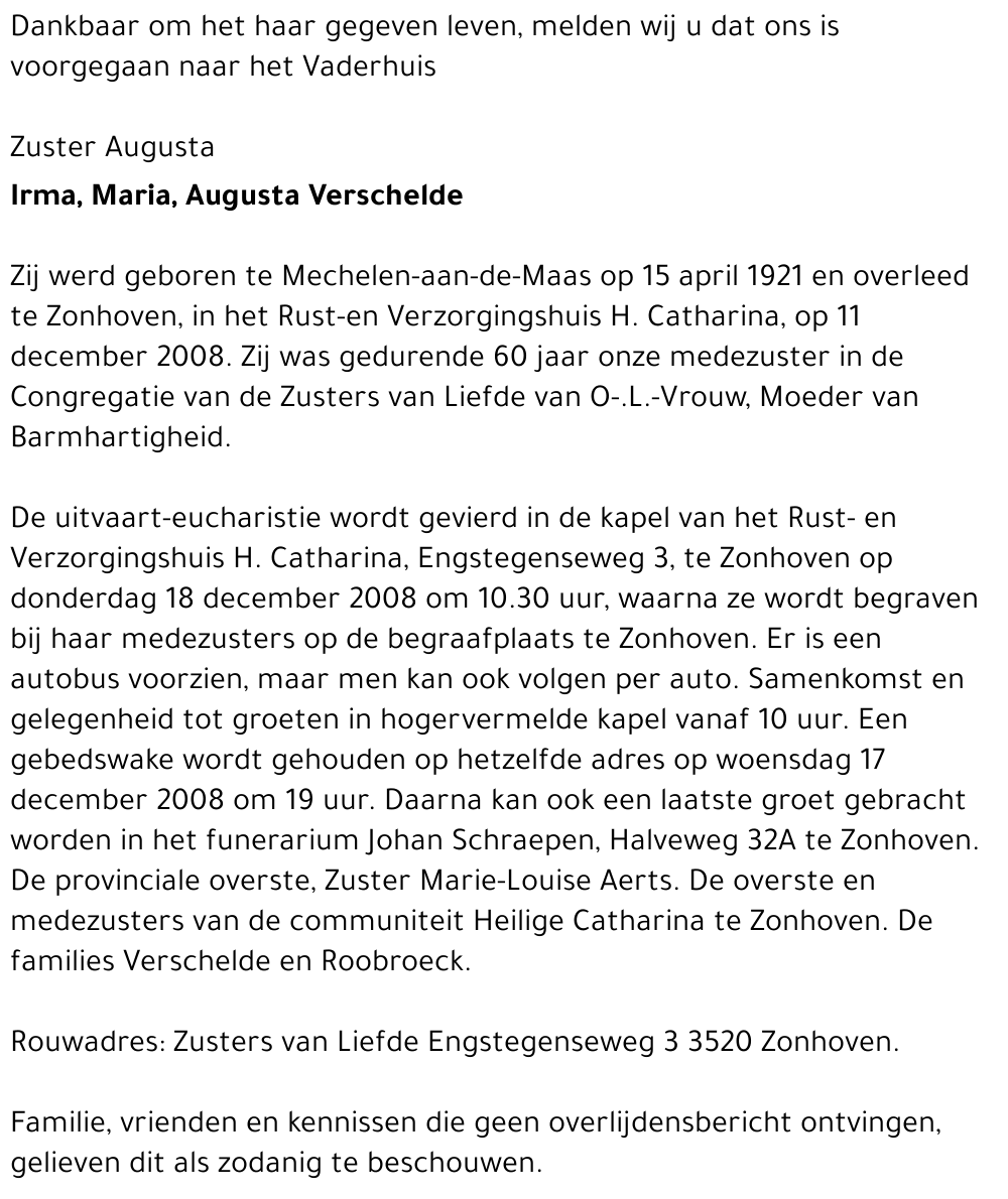 Irma, Maria, Augusta Verschelde