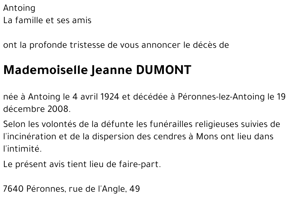 Jeanne DUMONT