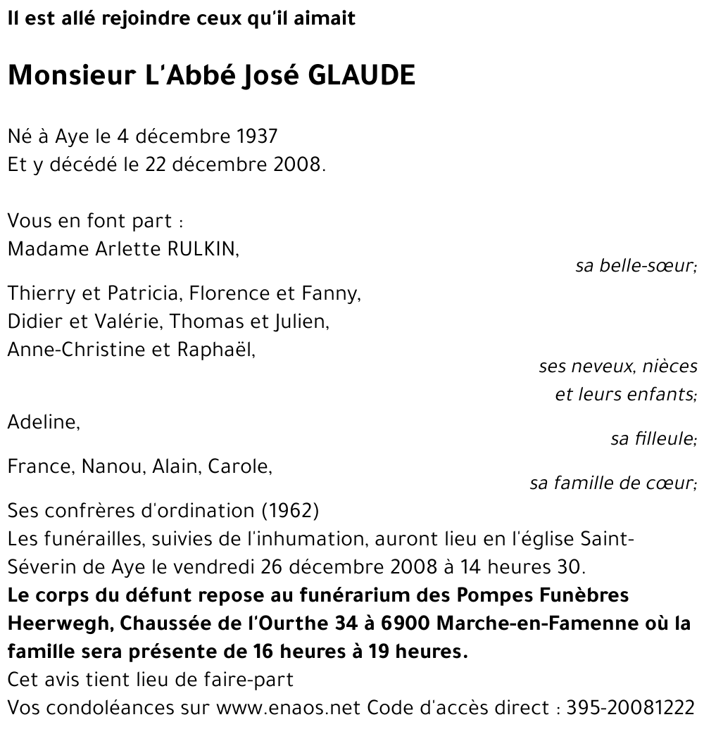 L'Abbé José GLAUDE