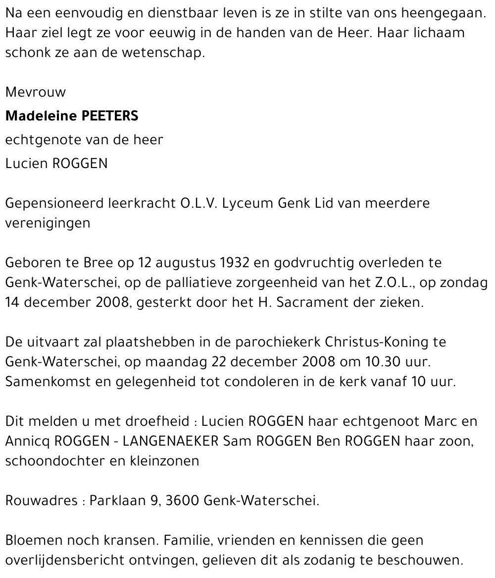 Madeleine PEETERS