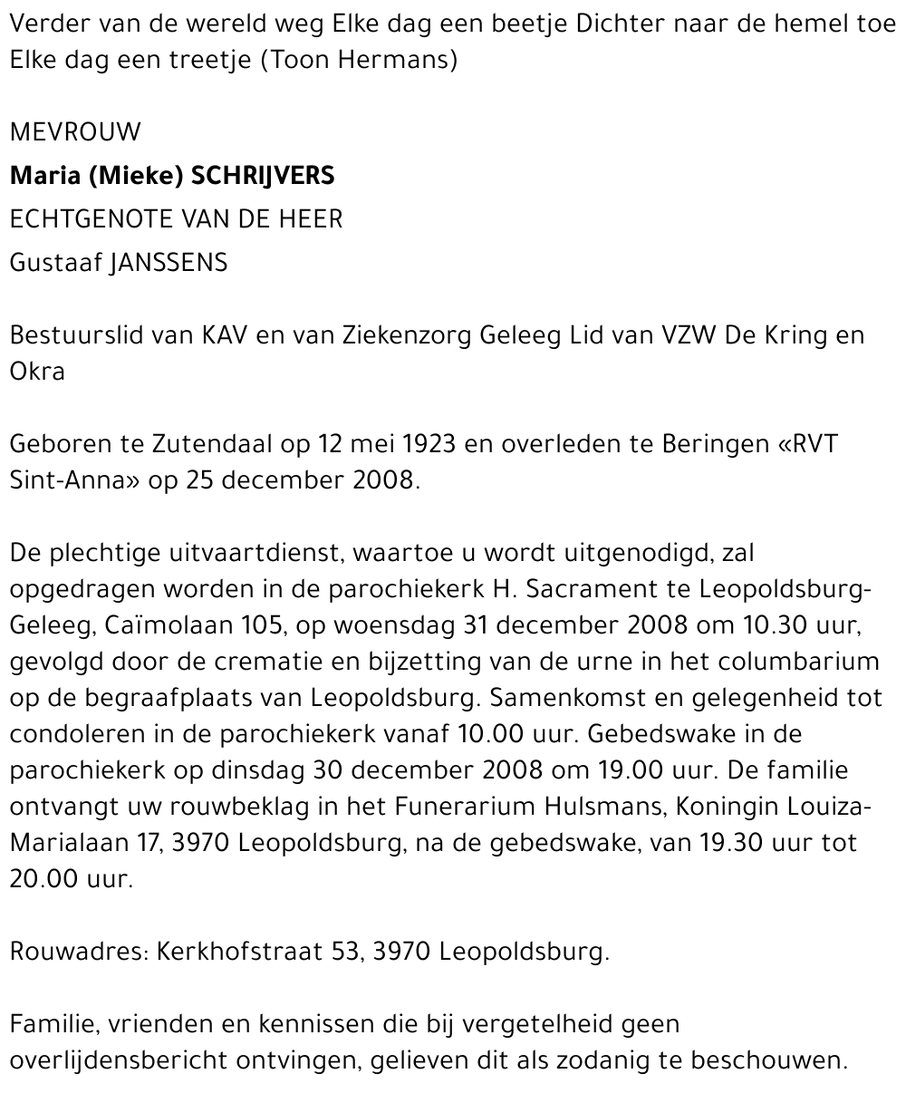 Maria (Mieke) Schrijvers