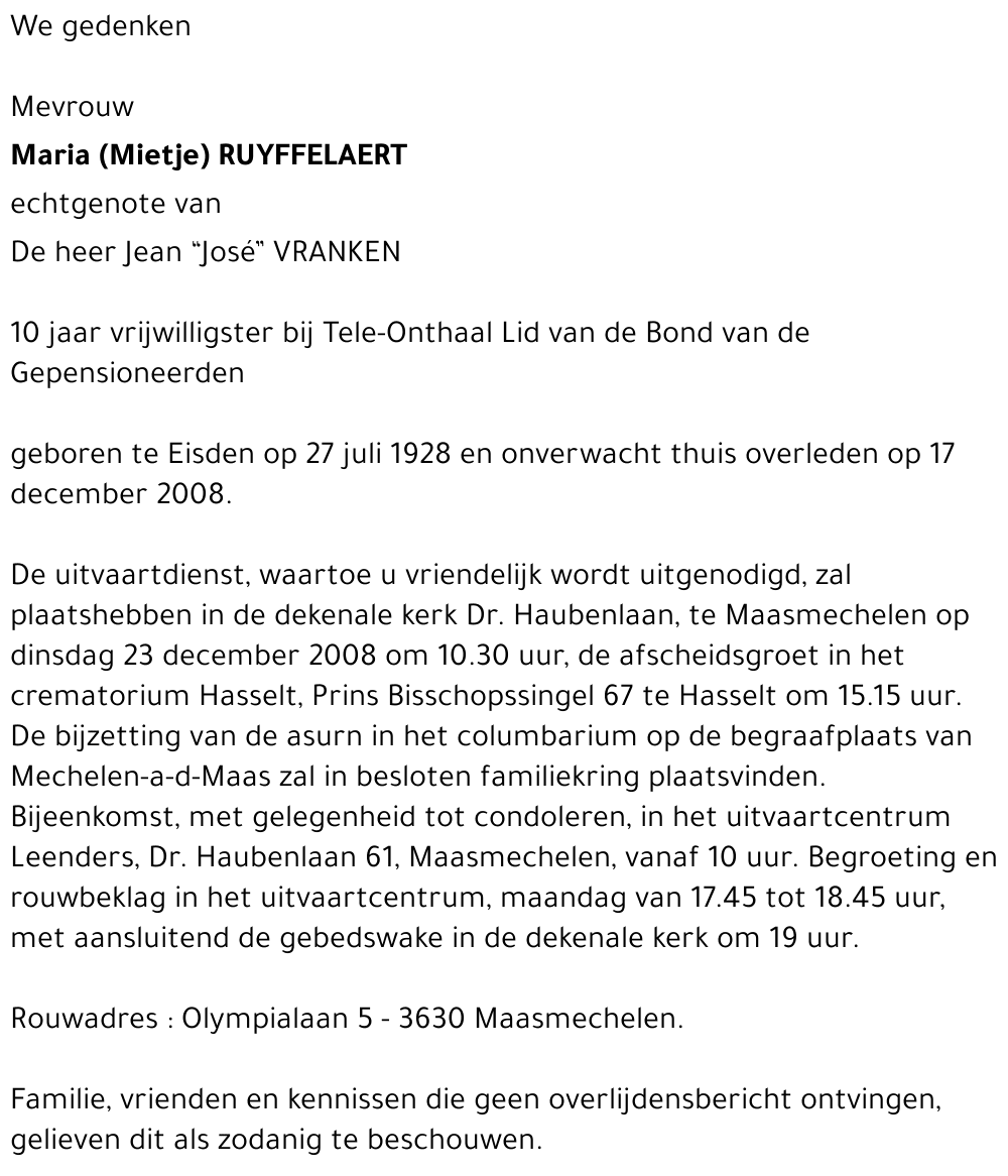 Maria (Mietje) Ruyffelaert