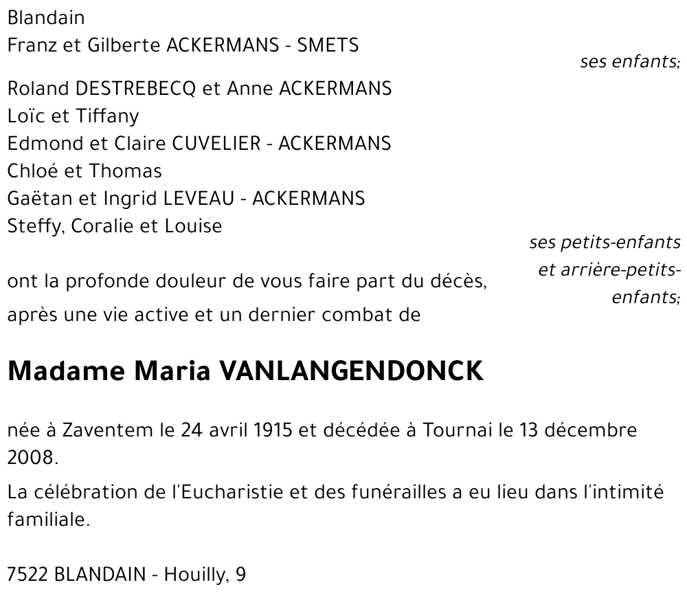 Maria VANLANGENDONCK