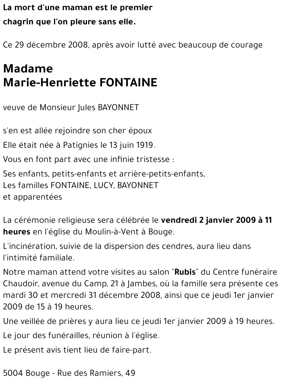 Marie-Henriette FONTAINE