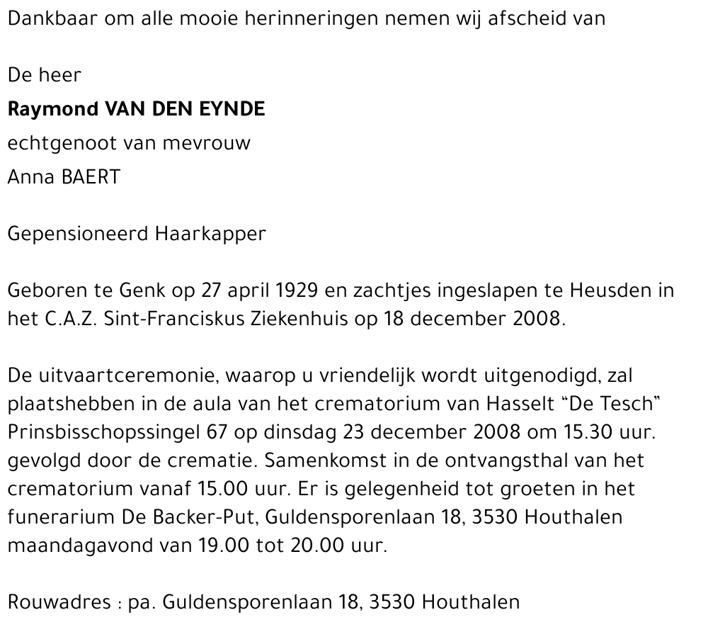 Raymond VAN DEN EYNDE