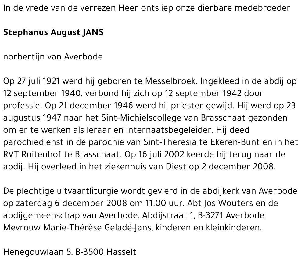 Stephanus August JANS